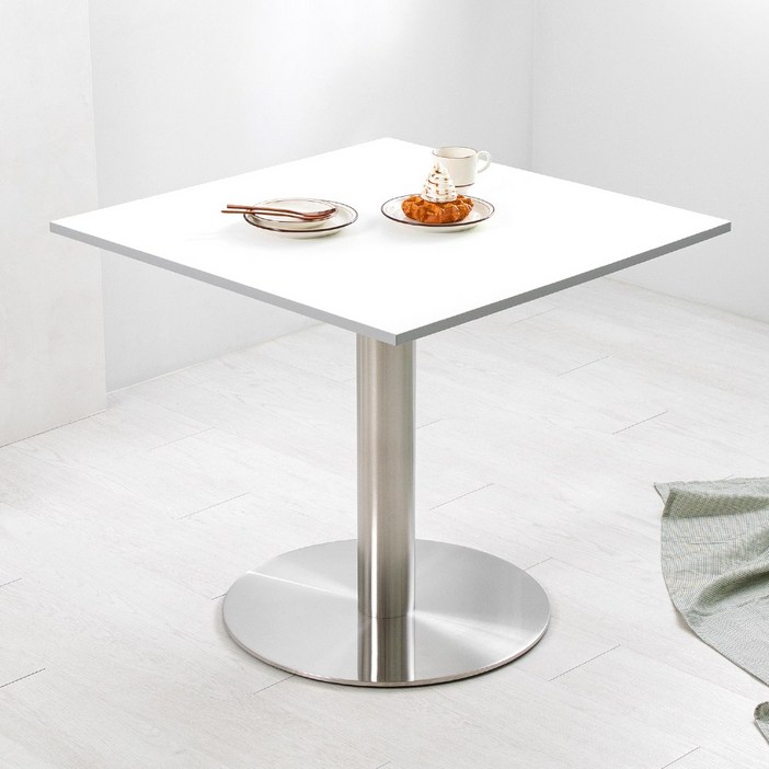 화이트 실버 엣지 800 사각 18T 텐 스텐 테이블, 화이트