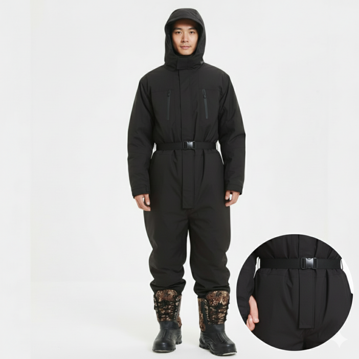 LareinaT 일체형 우주복 겨울작업복 오토바이 방한복 낚시 스키 배달 스즈끼복, 블랙
