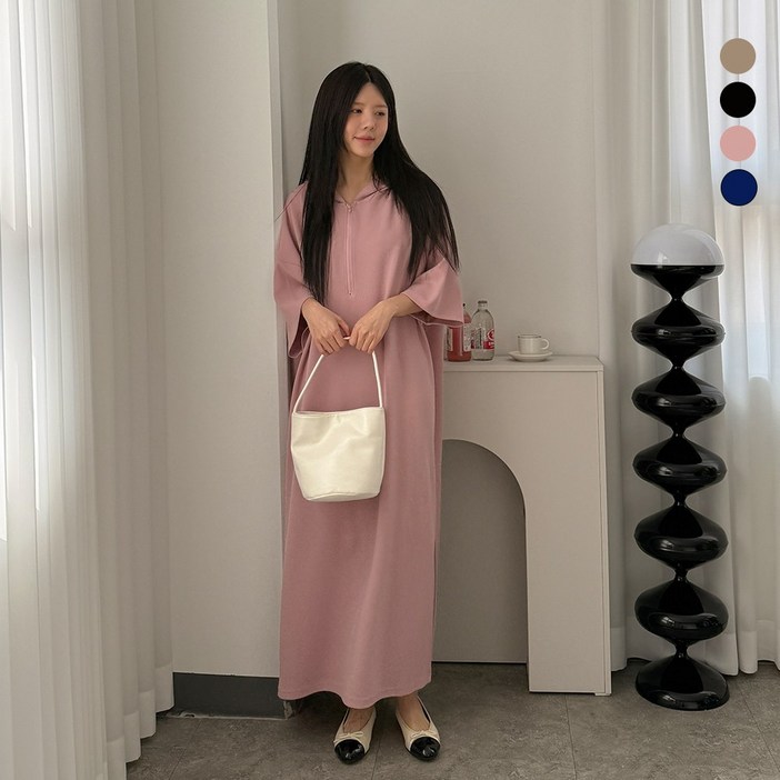 디테일웨어 여성 지퍼 후드 롱원피스 빅사이즈 임산부 원피스 젊줌마룩 시원한 링클프리 홈웨어 꾸안꾸 무지원피스