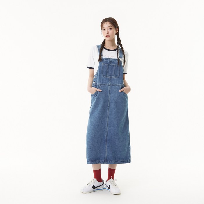 플라스틱아일랜드 오버롤 데님 롱 원피스 PR2DO961