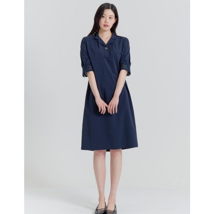 [지센] 여성 써커 소매장식 레이스 뒷밴딩 튜닉원피스(색상2종) LFOPP504