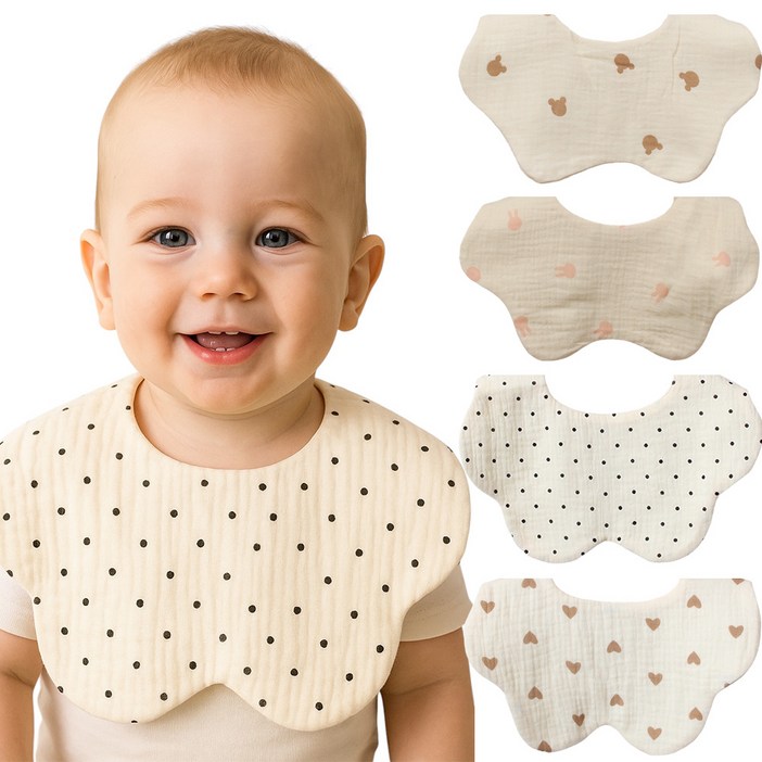 불로홈 요루 6중 거즈 롤링 아기 턱받이 4종 라운드형