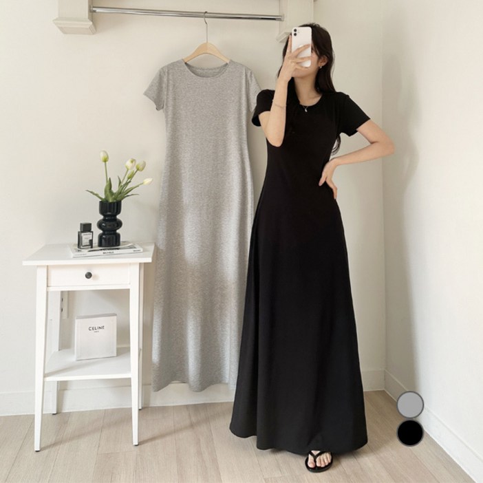 라운지무드 소율 라운드 반팔 맥시 롱 원피스 여성원피스