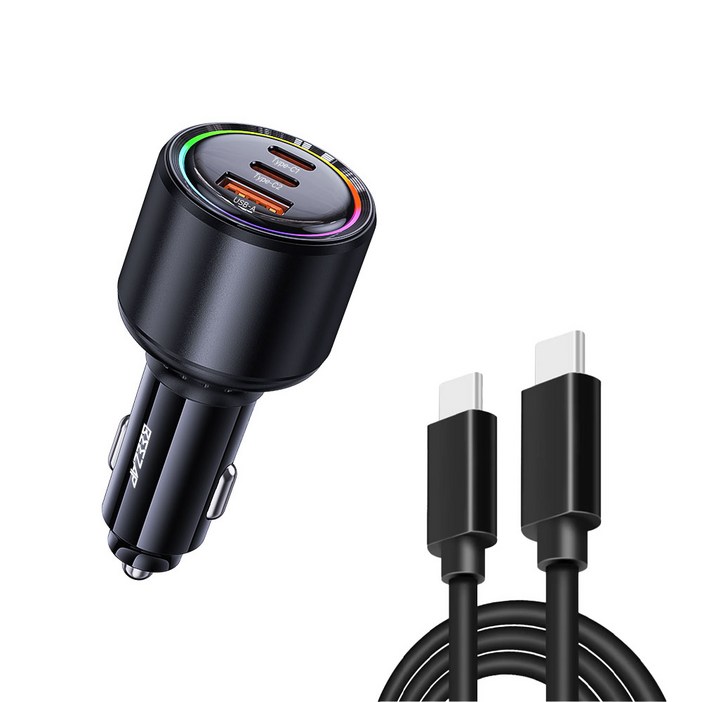 비잽 175W 3포트 PD3.1 PPS QC5.0 차량용 시거잭 자동차 초고속 충전기 100W 케이블 포함, 3구, 1개 비잽 175W 3포트 PD3.1 PPS QC5.0 차량용 시거잭 자동차 초고속 충전기 100W 케이블 포함, 3구, 1개