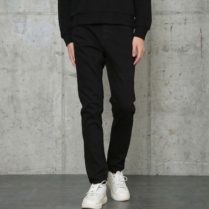 남자청바지 사계절 스티치 포켓 슬림스판 올 블랙진