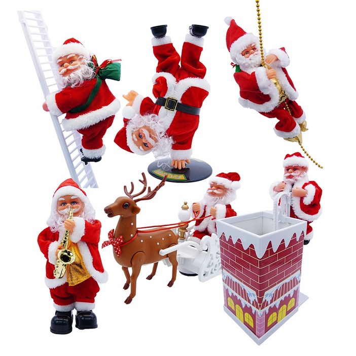 크리스마스 줄타는 산타 인형 6종 사다리 색소폰 굴뚝 움직이는 산타인형, 1개