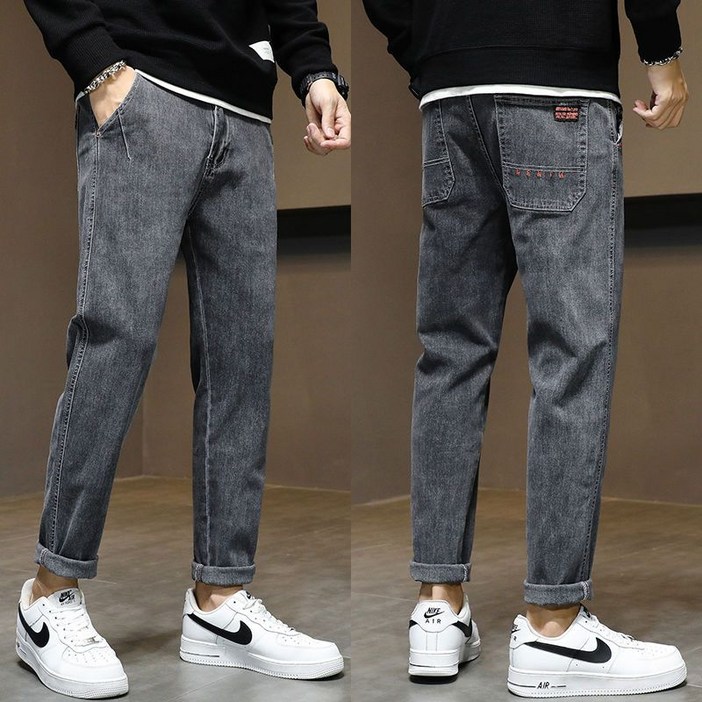 DFMEI 가을과 겨울 스트레치 나인포인트 청바지 남성용 루즈한 스트레이트 캐주얼 남성용
