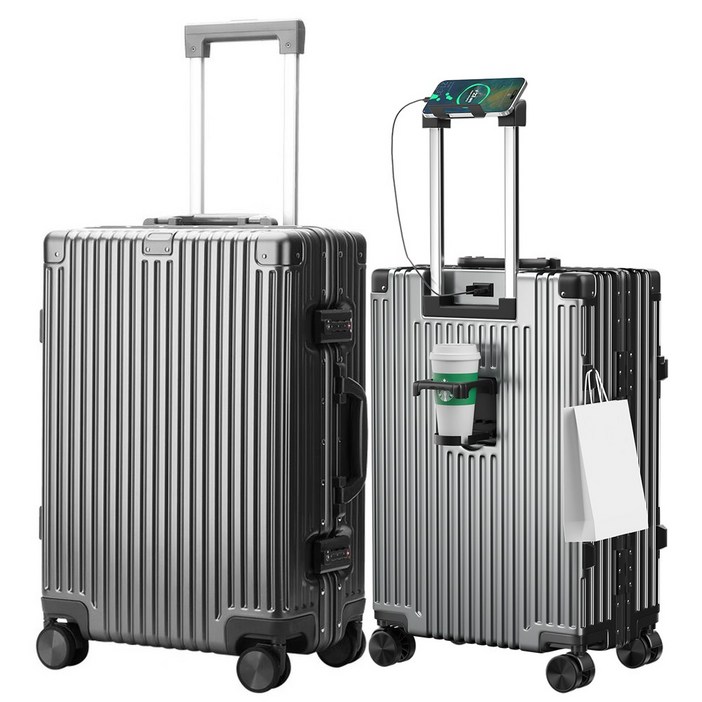 [5년AS] 다기능 경량  캐리어 방수 알루미늄 프레임 기내용 여행가방 USB 충전포트 360도 저소음 휠  20인치24인치28인치 중대형 하드 여행용 캐리어