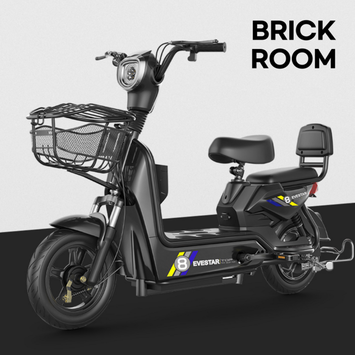 BRICKROOM 3세대 전기 스쿠터 자토바이 전동 출퇴근 팻바이크 2인용 자전거 배터리 분리형, 블랙, 14A납산65km