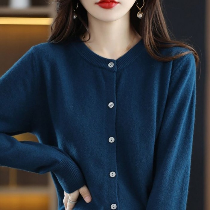 데일리쮸 부드러운 여성 라운드 긴팔 니트 가디건