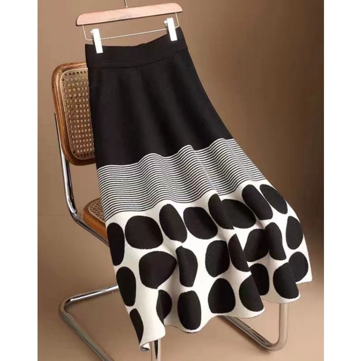 플리츠미 도트 프린트 롱스커트