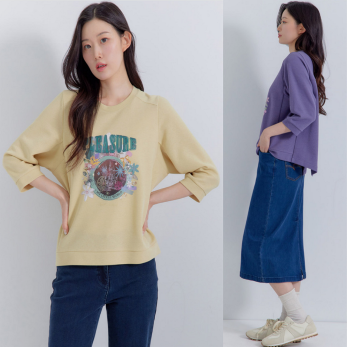 [지센창원]여성 7부 티셔츠 원포인트 라운드 2색 LCTSP921