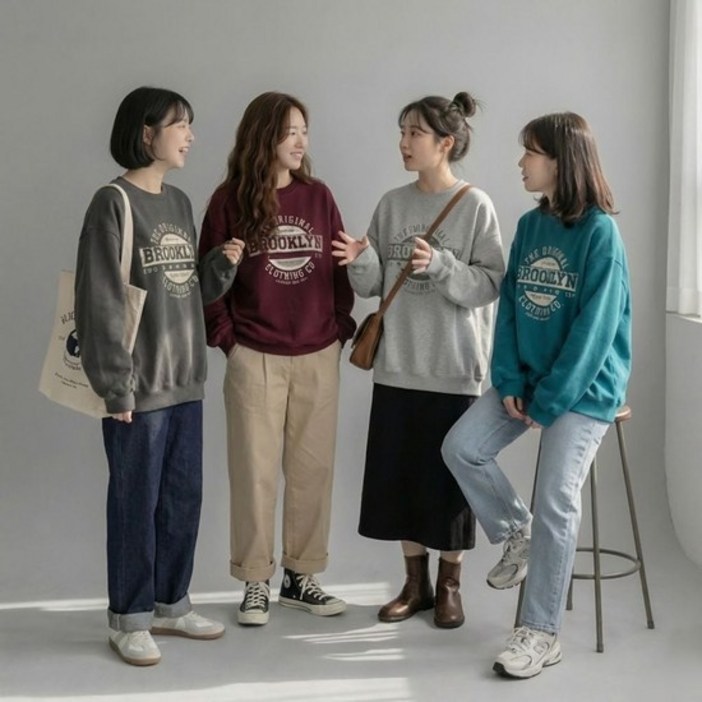 여성 브루클린 레터링 맨투맨 약기모 봄 가을 겨울 오버핏 티셔츠