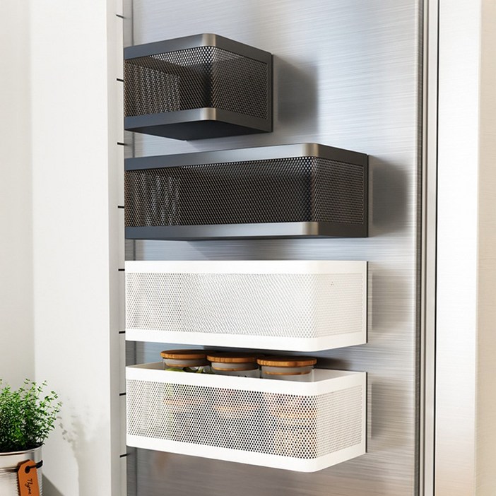 마그네틱 바구니 선반 냉장고 세탁기 현관문 다용도 수납함 정리함, 1개, 블랙