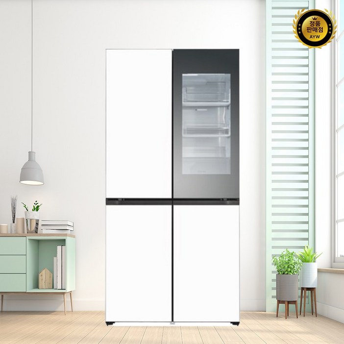 [색상선택형] LG전자 오브제 4도어 스테인리스 솔리드 디오스 노크온 미러글라스 양문형 냉장고 방문설치