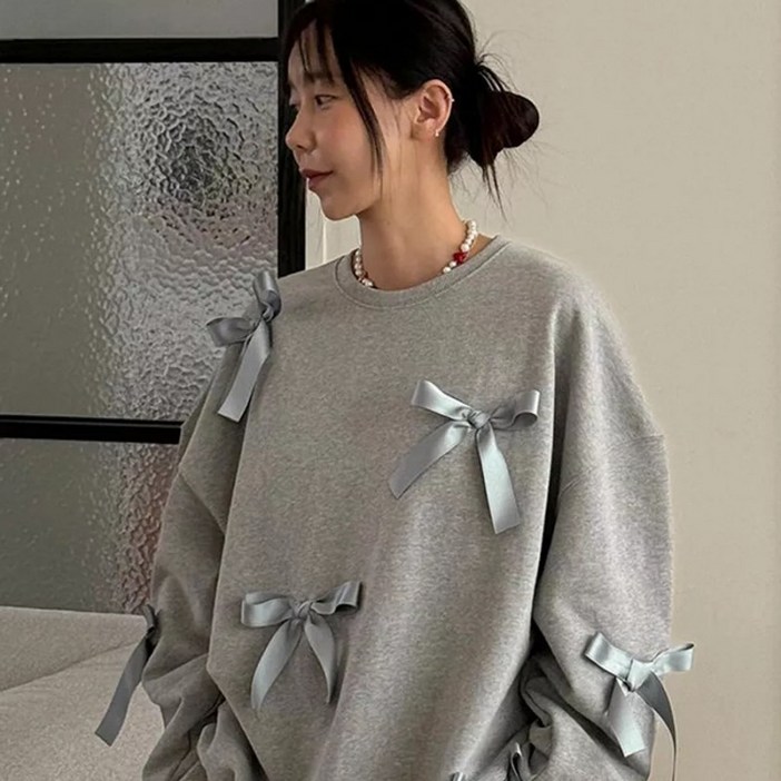 해피유통 여성 리본 캐주얼 패션 긴팔 맨투맨 jhy