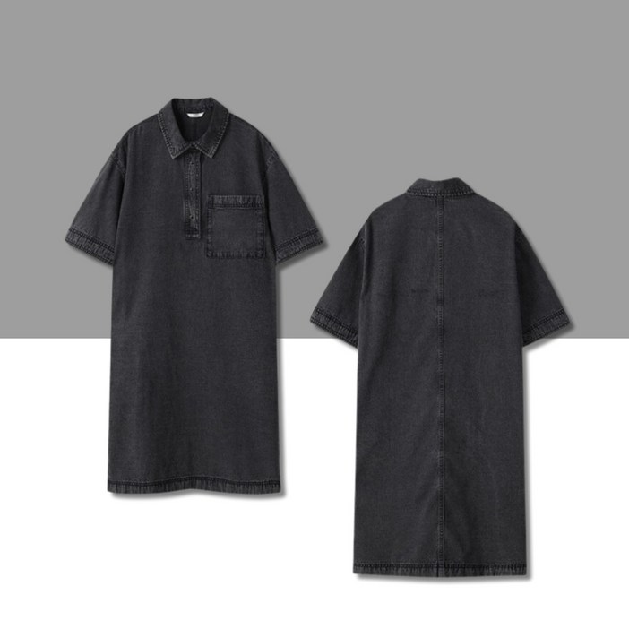 (매장정품) 탑텐 여성 데님 튜닉 원피스 카라넥 하프집업 반소매 반팔 청순함 편안함 시원함 내구성 활동성