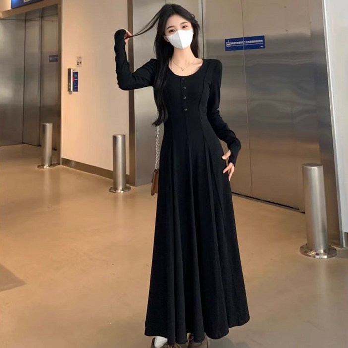 스타일닥터 여성 긴팔 가을겨울 원피스 슬림 롱 스커트