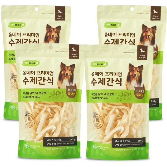 펫블리스 프리미엄 올데이 스틱 강아지 수제간식, 4개, 250g, 돼지귀 슬라이스 펫블리스 프리미엄 올데이 스틱 강아지 수제간식, 4개, 250g, 돼지귀 슬라이스