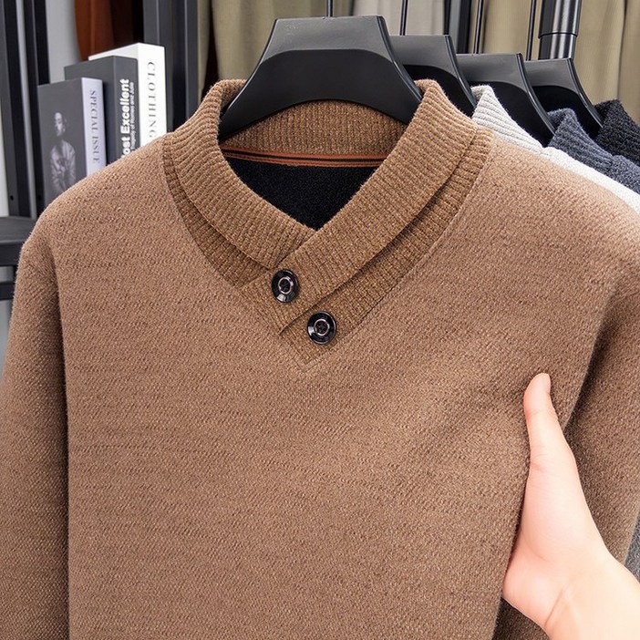 미스터먼쇼 코지라운드 버튼 하프넥 스웨터