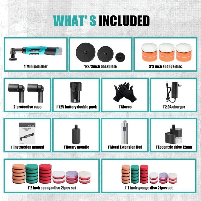 유막제거기계 광택기 흠집제거제 왁싱 AUTIWOZ 무선 미니 폴리 셔 123 인치 DA 로터리 버퍼 12mm 궤도 6 속도 스크래치 제거제 2000mAh 배터리