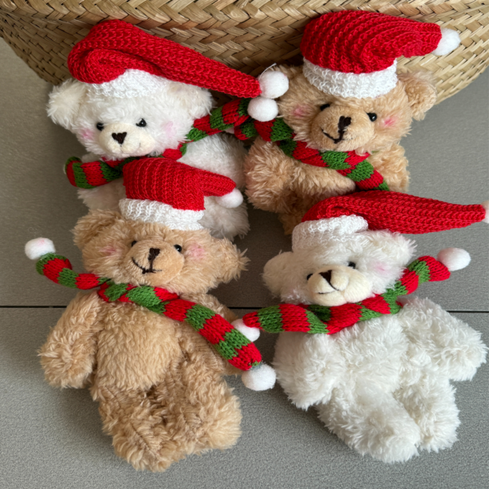 토즈미 크리스마스 윈터베어 곰돌이 키링 오너먼트 장식, 2개, 베이지크림, 18cm