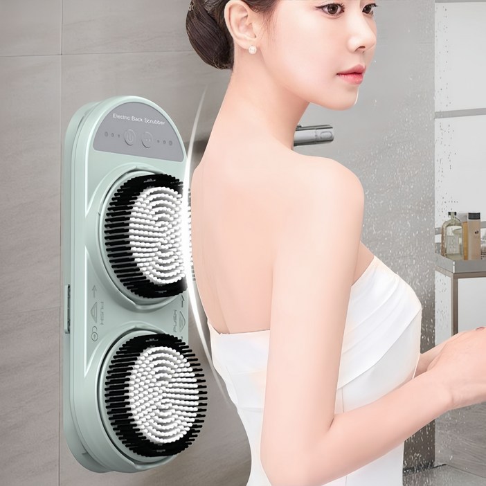 Mochae 벽걸이 자동 때밀이 전동 바디브러쉬 듀얼 브러시 헤드 샤워브러쉬 3단 조절 전신 방수 샤워 마사지 브러쉬, 1개, 2개입, 그린