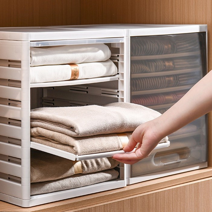 무타공마켓 2세대 칸조절 옷 정리 트레이 정리함, 1개, 브라운 5칸칸막이 4개