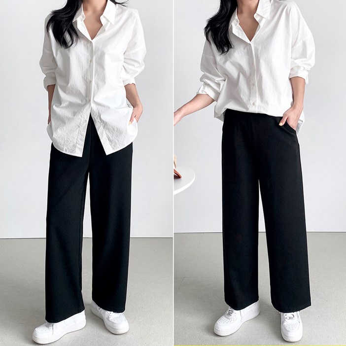 (1+1) 여성 빅사이즈 스판 밴딩 와이드 팬츠 슬랙스 바지