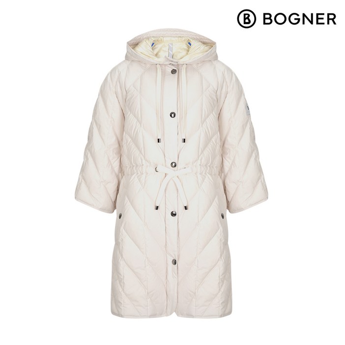 보그너 여성 사선 다이아몬드 퀼팅 롱기장 다운점퍼 OWHITE