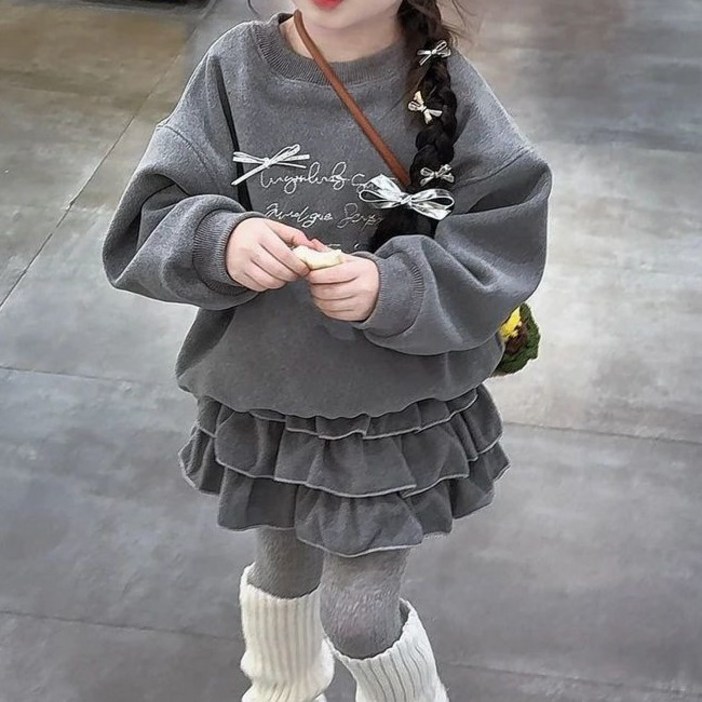 여아 러블리 도톰 맨투맨 캉캉스커트 투피스 세트 아동 외출룩 상하복