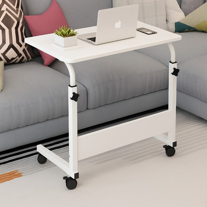 도들리 높이조절 이동식 사이드 테이블 바퀴형 책상, 화이트 800x400