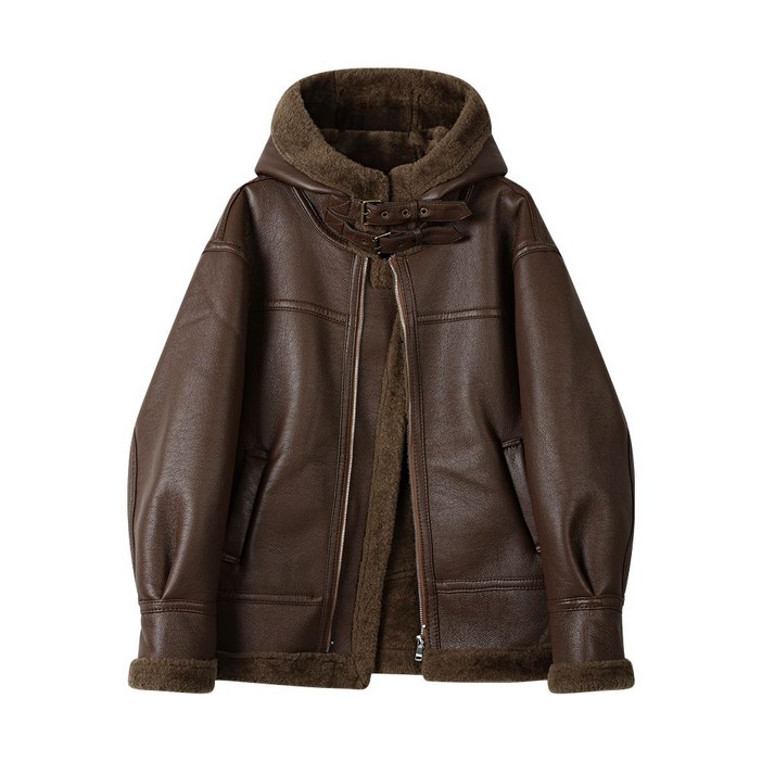 후드 무스탕 리얼 상여자 양털 두꺼운 아메리칸 빈티지 모자달린 일체형 오토바이 가을 겨울