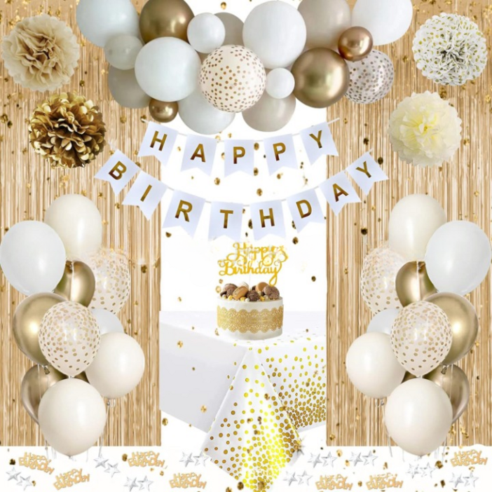 생일파티풍선 풀세트 풍성한구성 풍선가랜더 생일이벤트 홈파티 사진잘나오는 인스타감성, 화이트베이지