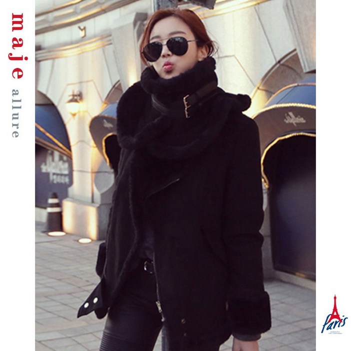 여 양털 뽀글이 후리스 플리스 여성 자켓 무스탕 점퍼 패션 올 매치  조수 maje allure 사슴 가죽 봉제 모피