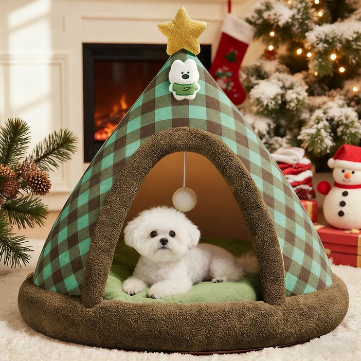Tinduo 강아지 텐트형 하우스 밀폐형 겨울 보온 강아지집 고양이 숨숨집 사계절 통용 반려동물 집, 1개, 그린