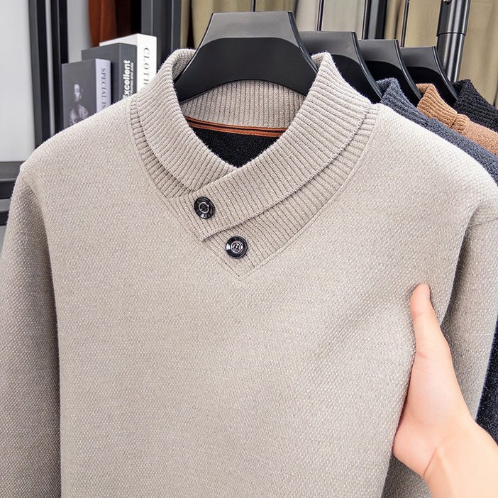 미스터먼쇼 코지라운드 버튼 하프넥 스웨터