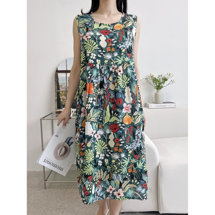 여름 아사면 절개 나시원피스 민소매 원피스 홈웨어