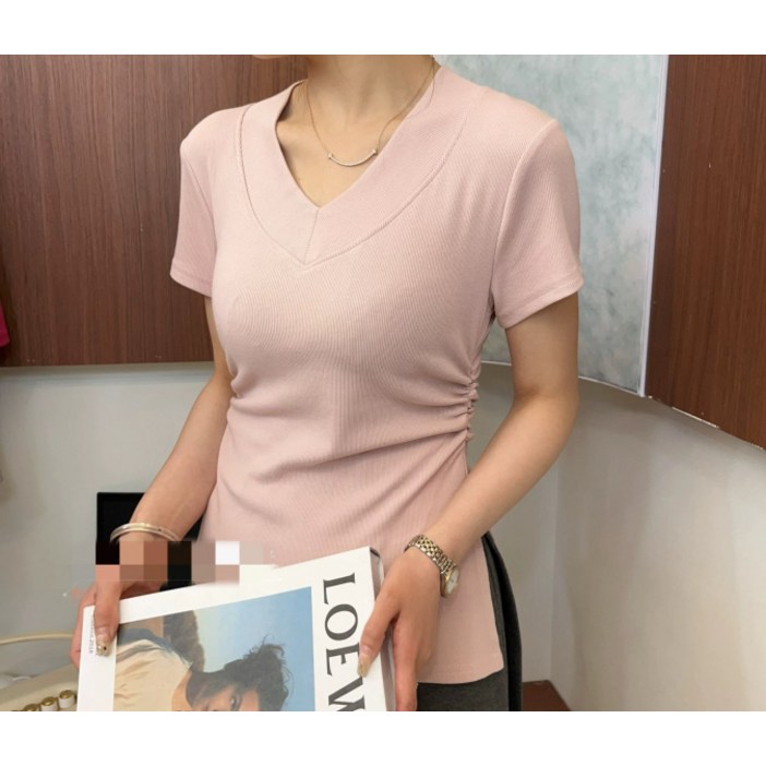 Cwadun 여성 신상 심플한 스타일 허리 조임 슬릿 디자인 슬림핏 다용도 불규칙 반팔