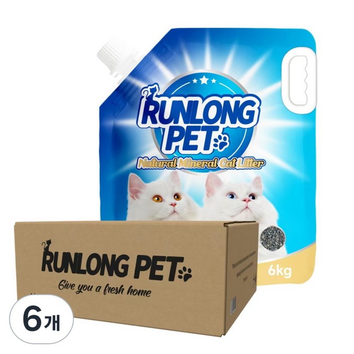 벤토나이트 고양이모래 RUNLONG 초미세무분진 와이오밍산, 10L, 6개, 무향