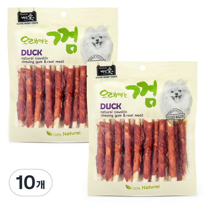 백년애 고기가 2배 이상 말린 오래먹는 강아지껌, 오리고기 스틱, 250g, 10개