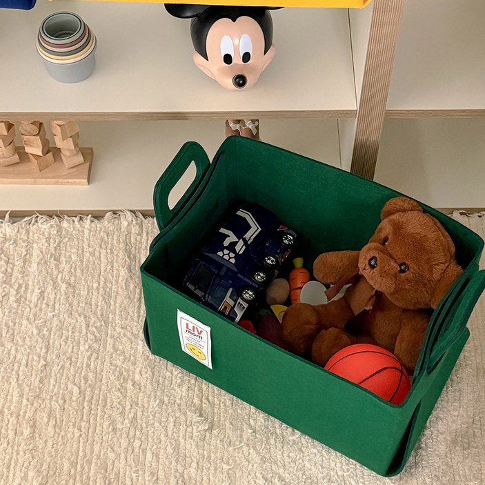 리브맘 접이식 펠트 비비드 수납바구니, 딥그린, 1개