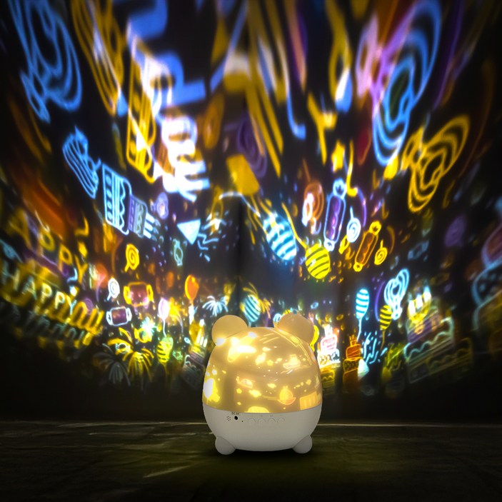 레토 회전식 빔 프로젝터 곰 무드등 LMLBB33, 화이트