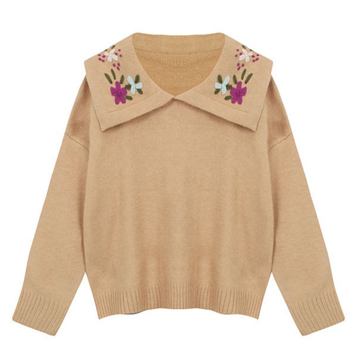 비엔엑스 여성용 플로럴 카라 울 니트