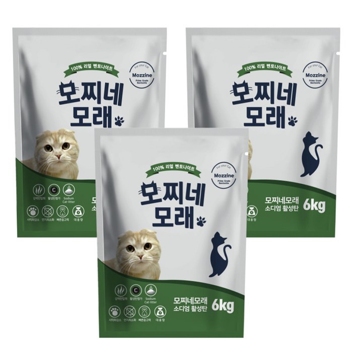 모찌네 고양이 응고형 활성탄 소디엄 벤토나이트, 6kg, 3개, 무향 모찌네 고양이 응고형 활성탄 소디엄 벤토나이트, 6kg, 3개, 무향