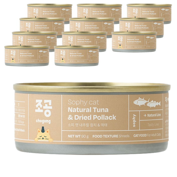 조공 어덜트 소피 캣 내추럴 습식캔, 참치+먹태, 90g, 12개