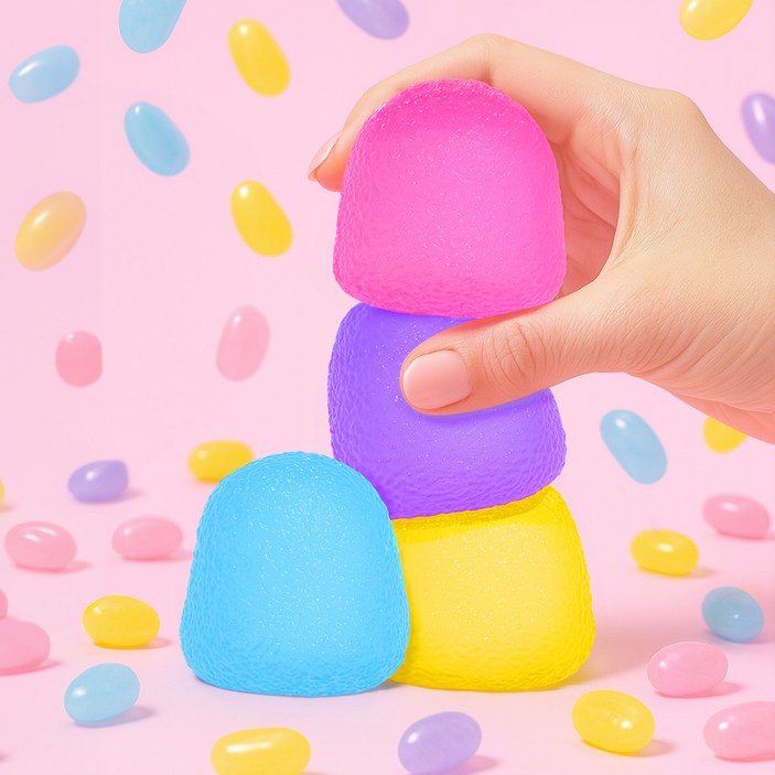 KC 인증 젤리 스퀴시 스트레스볼 말랑이 핑크 블루 노랑 보라 랜덤발송, 4컬러 혼합색상, 155g, 1개