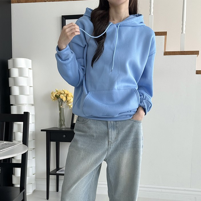 라라온 여성용 심플 베이직 후드 긴팔 티셔츠 TSP1272