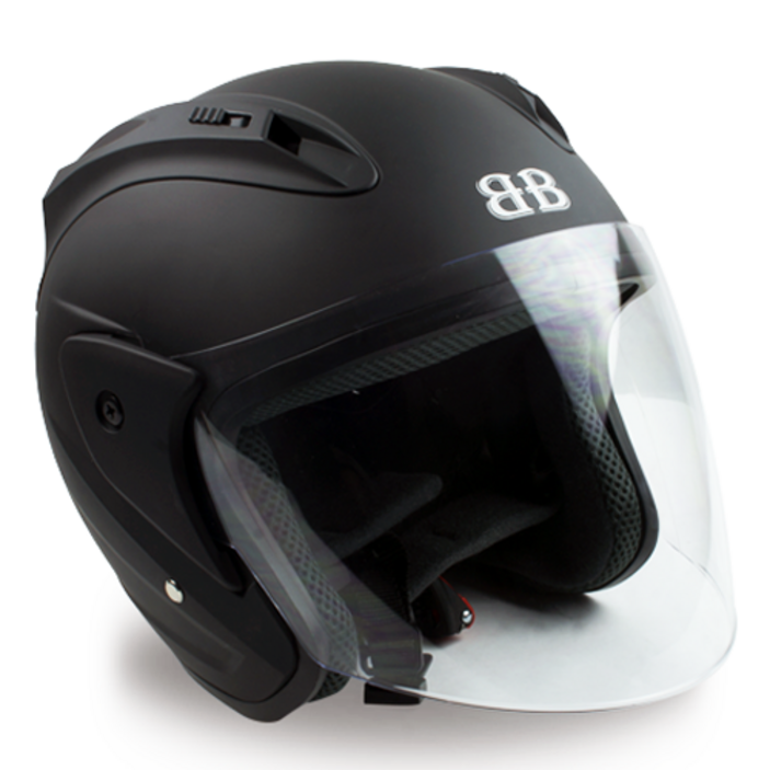 BANCY 오픈페이스 오토바이 헬멧 투명실드 Y-1, 무광블랙