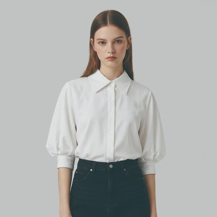 올리브데올리브 여성용 면100 볼륨소매 카라 블라우스